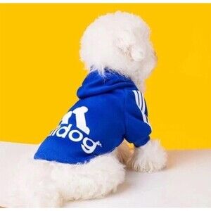 Adidog Dog Hoodie Sweatshirt Extra Small Blue White Stripes